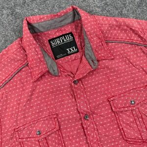 Surplus Button Down Shirt XXL Red Diamond Print Short Sleeve Snap Pocket Men's